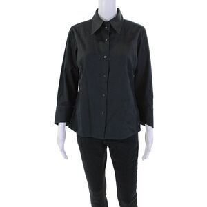 Agnes B Womens Collared Long Sleeve Button-Down Blouse Black Size 42